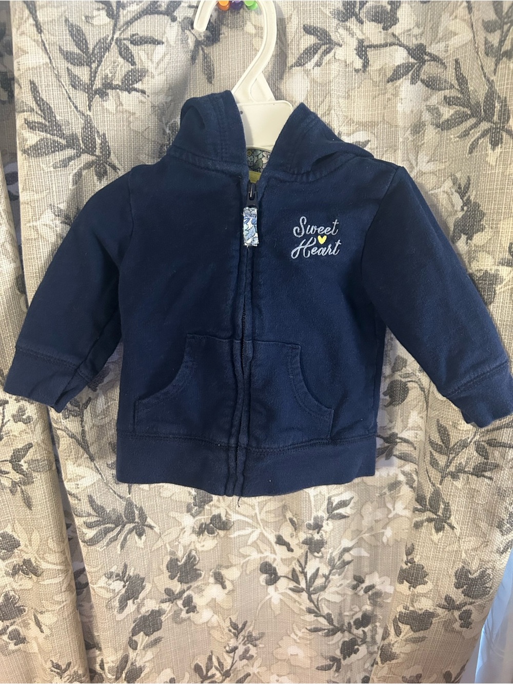 Carter's Navy Zip Hoodie with 'Sweet Heart' Embroidery